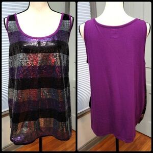 LANE Bryant Purple Silver Sequin Striped Tank Top